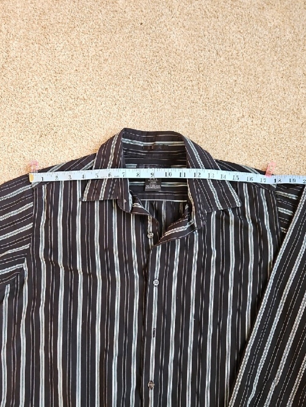 J Ferrar Size L 16-16.5 Black Stripe Shirt with Teal and White Stripes - Picture 9 of 13